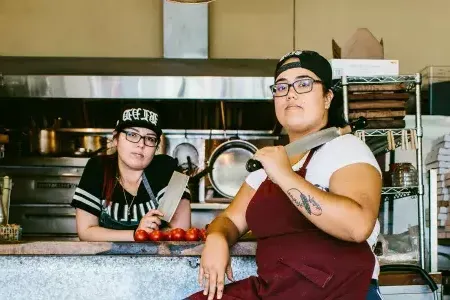 Joyce Conway & Mel Lopez in the kitchen